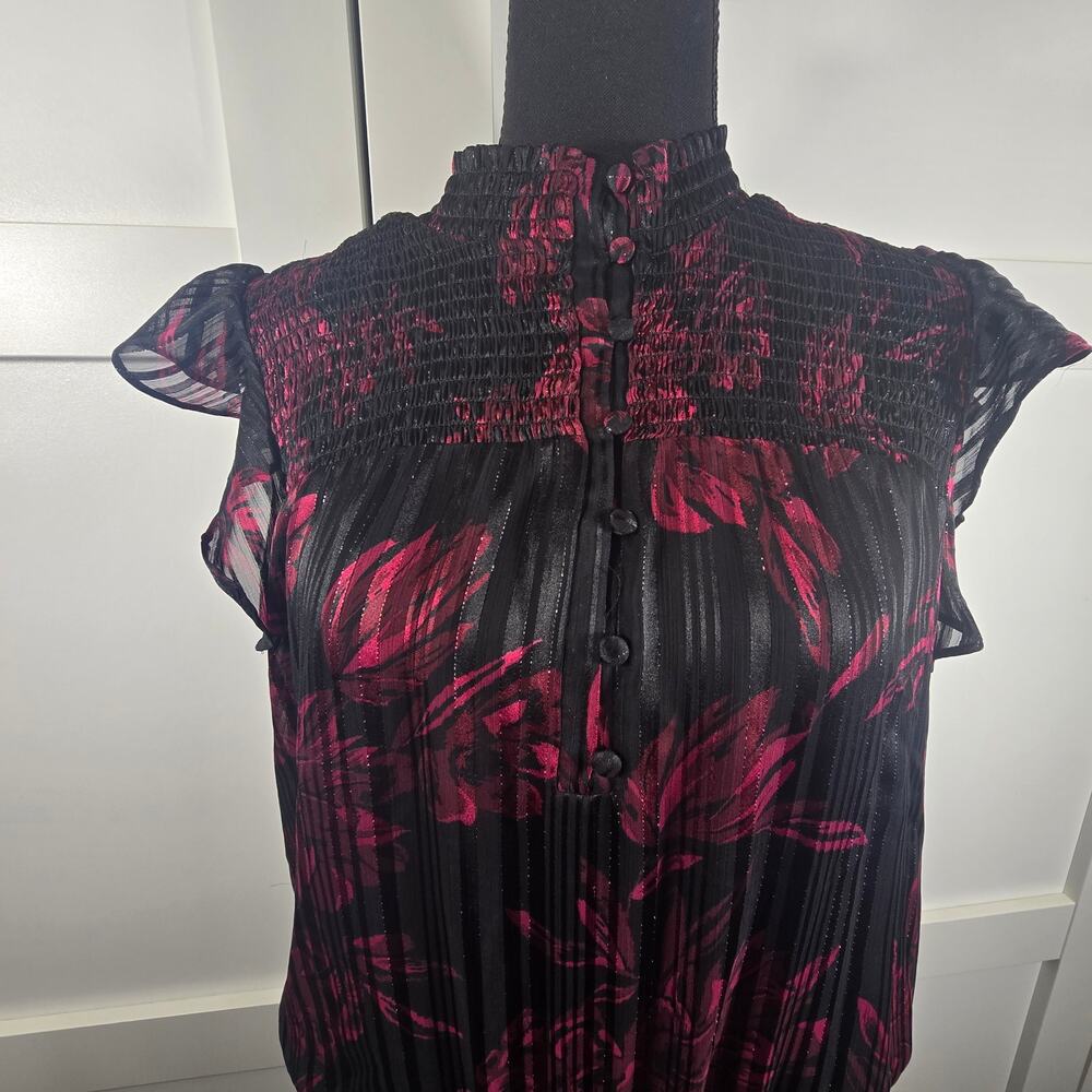 White House Black Market Smocked Waist Ruffle Midi Dress. Size L. Ret $160 - Picture 4 of 12